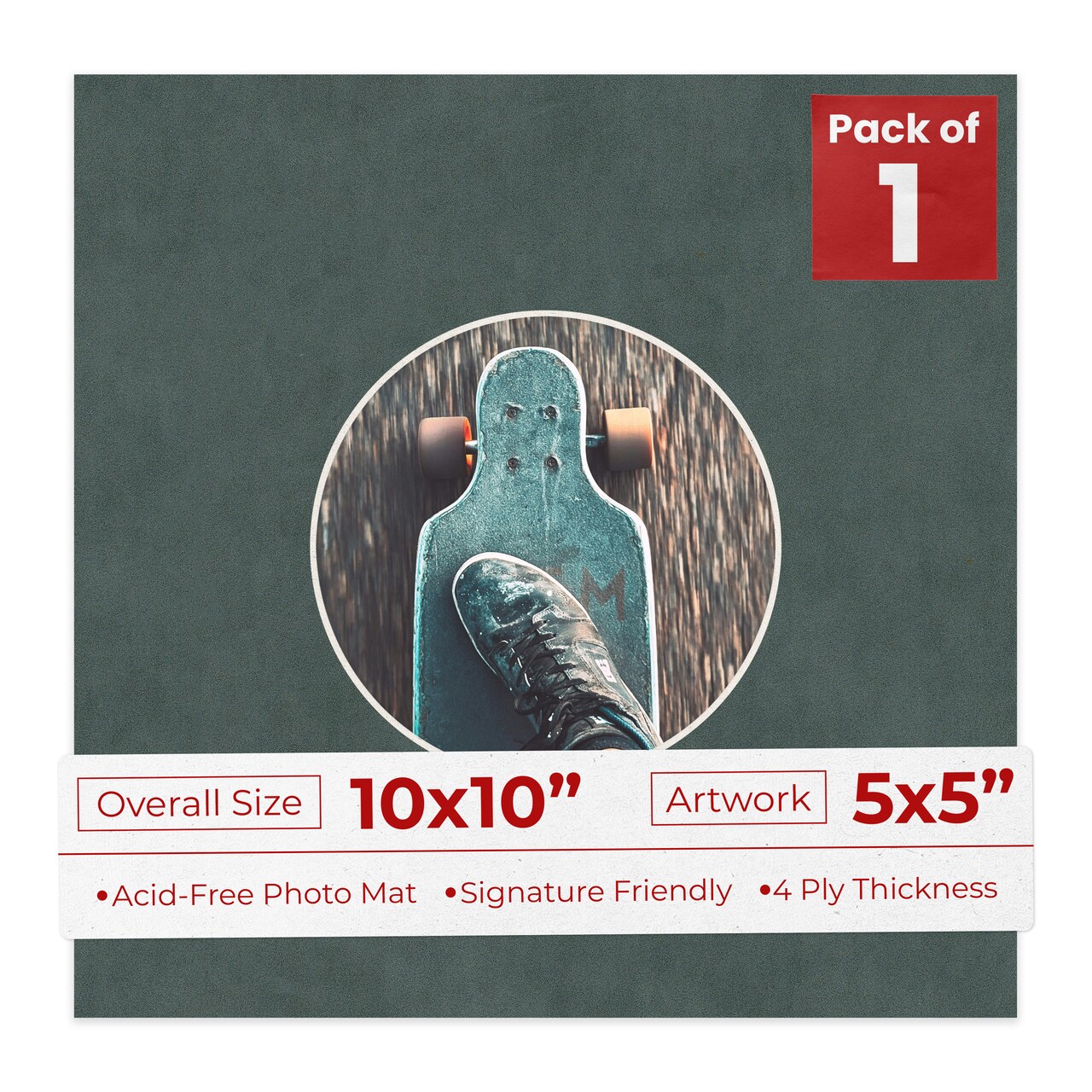 Dark Grey Suede Mat Board for 10x10 Frames - Circle Opening for 5x5 Photos